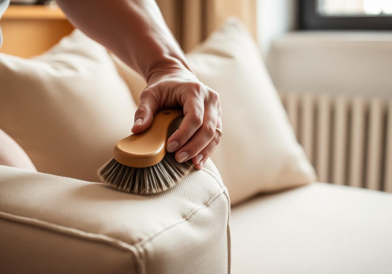 Detail van een vakkundige reiniging van een designbank