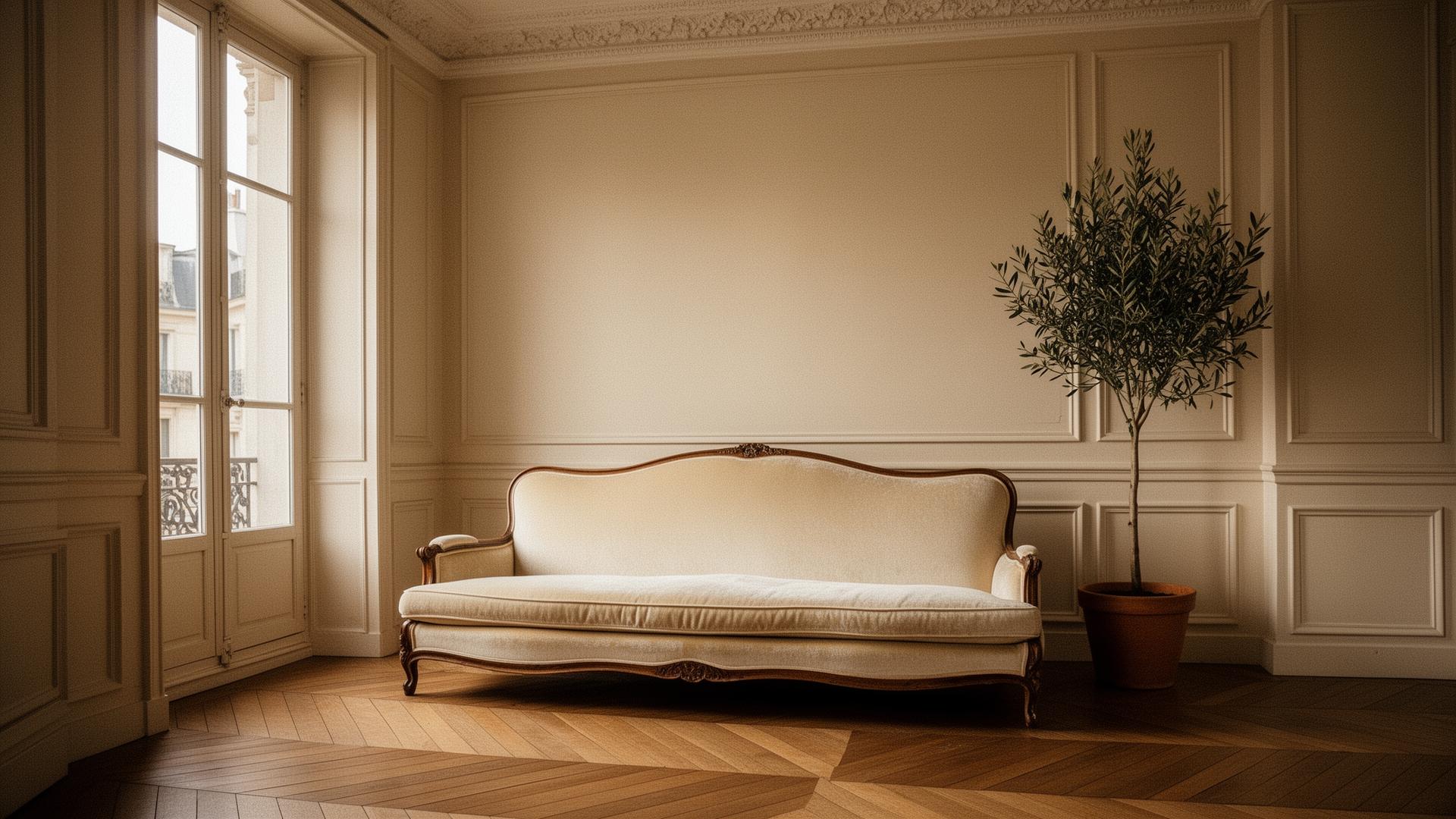 Verfijnde gereviseerde bank in een Parijs interieur